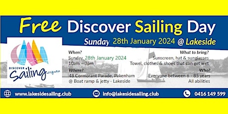 Free Discover Sailing Day @ Lakeside Pakenham primary image