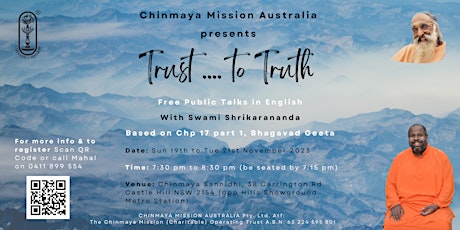 Image principale de Free Public Talks "Trust.. to Truth" - Bhagavad Geeta Chp 17 Part 1