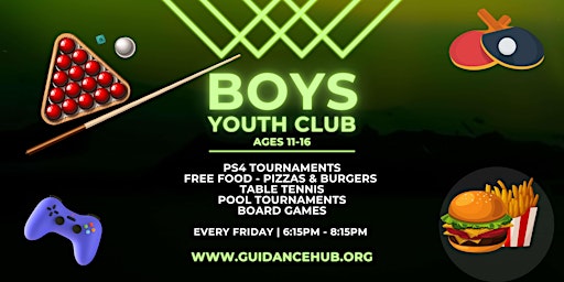 Imagem principal do evento Boys Youth Club - Every Friday | 6.15pm - 8.15pm| 12 Sessions| Ages 11- 16