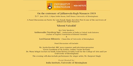 A Panel Discussion on 'Khooni Vaisakhi' (Poetry by Late Nanak Singh, Novelist/Poet & one of the survivors of Jallianwala Bagh Massacre 1919) primary image