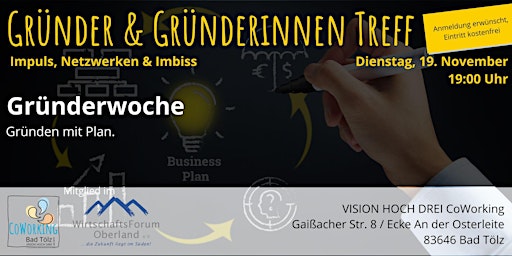 Imagem principal do evento Gründerinnen- und Gründer-Treff. Gründen mit Plan! Gründerwoche.