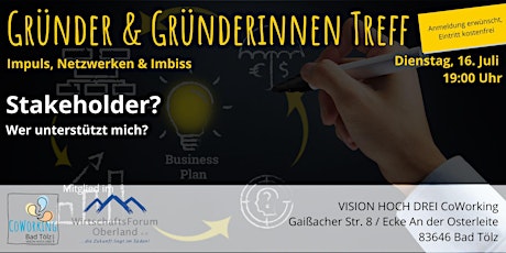 Gründerinnen- & Gründer-Treff: Stakeholder?! Wer unterstützt mich?