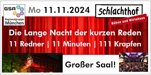 Image principale de Die Lange Nacht der kurzen Reden - 11 Redner je 11 Minuten und 111 Krapfen