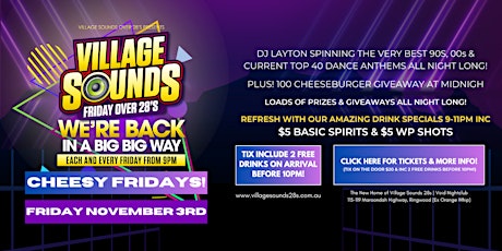 Imagen principal de Cheesy Friday Night Party at Village Sounds 28s, Void Ringwood!