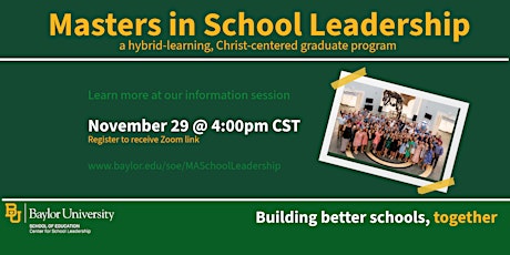 Baylor MA in School Leadership Virtual Information Session primary image