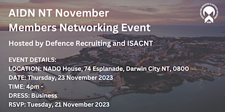 Image principale de AIDN NT November Members Networking Event