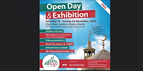 Image principale de East London Mosque Open day & Exhibition- For people of all Faiths and Non