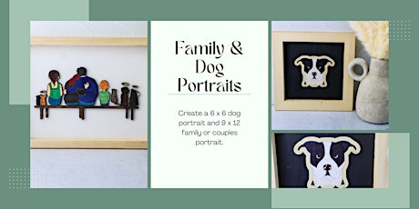 Wooden Family Portrait & Dog Art Painting primary image