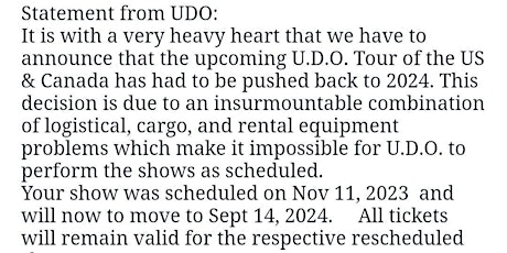 U. D. O. The Voice of Accept - POSTPONED