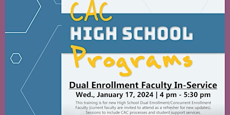 Primaire afbeelding van CAC High School Programs Dual Enrollment Faculty In-Service