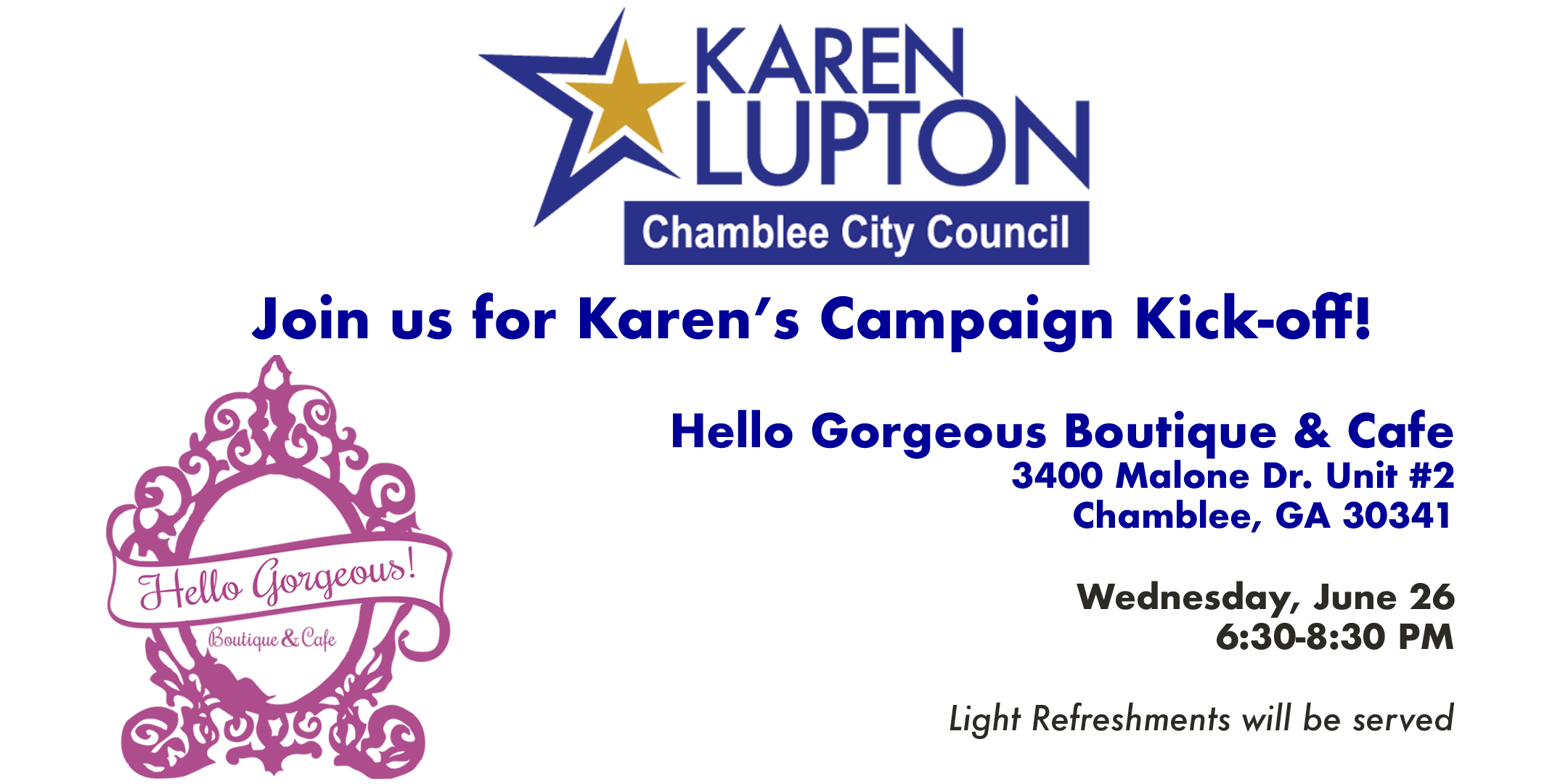 Karen Lupton for Chamblee City Council Campaign Kick-off & Fundraiser