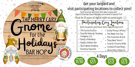 Image principale de Gnome for the Holidays in Cary Bar Hop