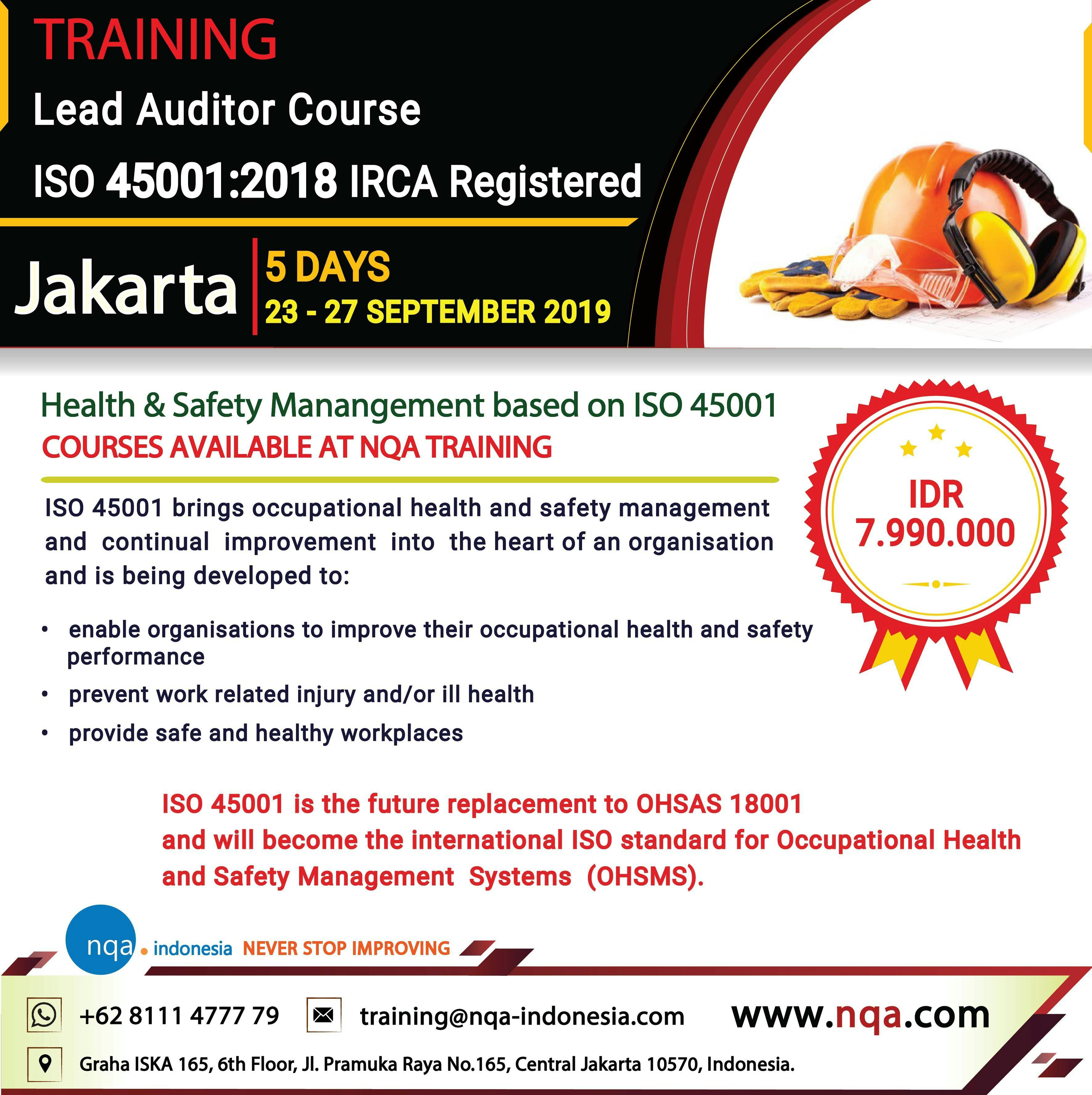 Lead Auditor Course ISO 45001 (IRCA Certified)- (IDR 7.990.000,-)