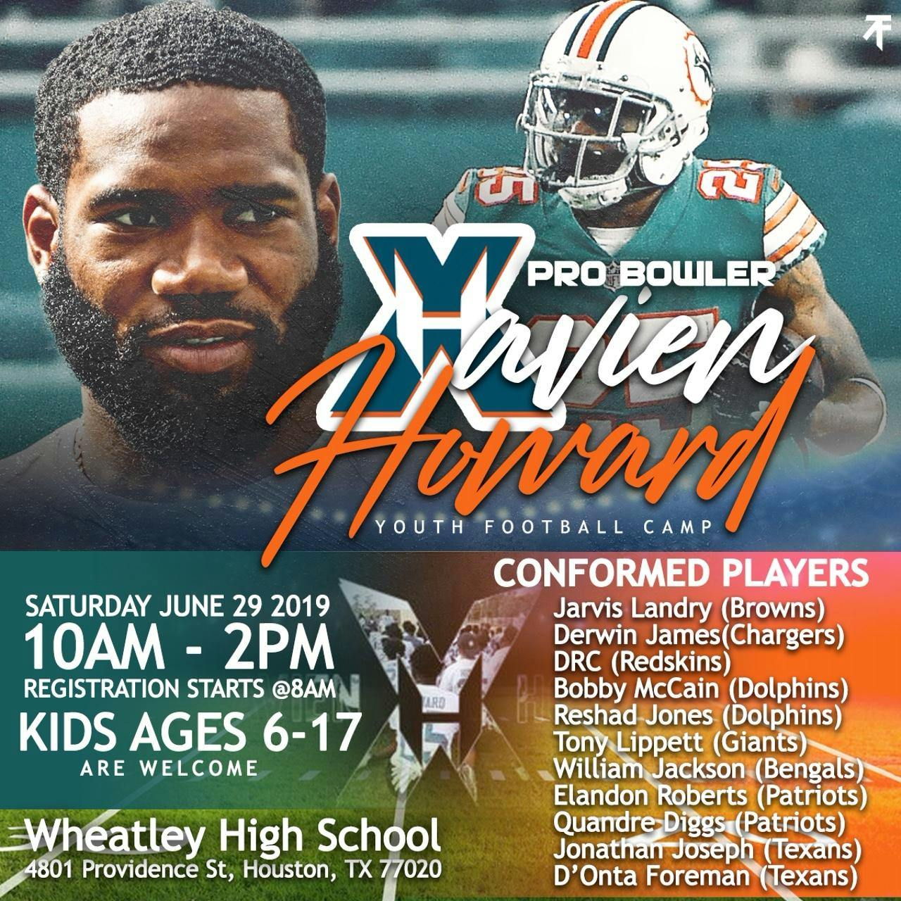 Xavien Howard on X: The X Factor is coming to Houston! Come join me for my  first ever youth football camp. Check the link in my bio and sign up now.  #25