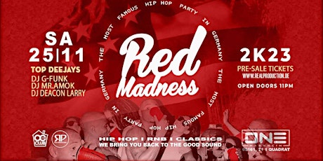 Image principale de Red Madness Hip Hop-RnB-Classics  Saturday 25th No