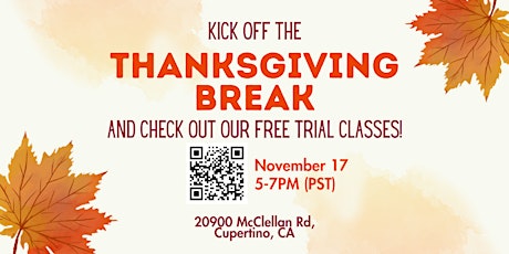 Kick off the Thanksgiving Break, and Check Out Our Free Trial Classes! primary image