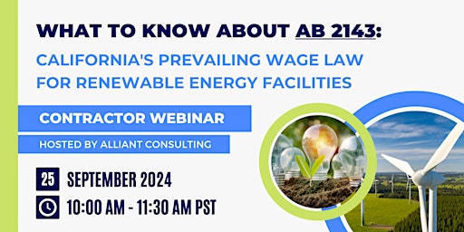 Hauptbild für AB 2143: New Prevailing Law for Renewable Energy Facilities (CALIFORNIA)