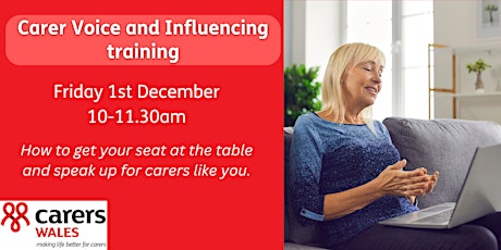 Carer Voice and Influencing training for carers Friday 1st December primary image