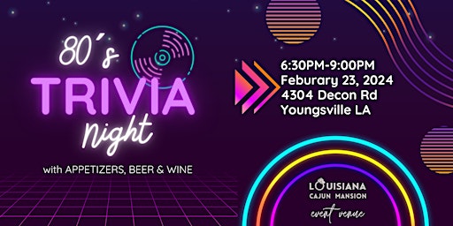 80's Trivia Night with Adult Beverages and Appetizers primary image