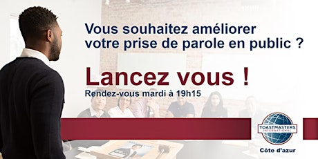 Primaire afbeelding van Soirée Prise de Parole Toastmasters Cote d'Azur