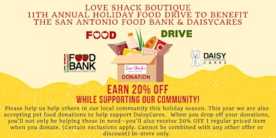 11th Annual Holiday Food Drive to benefit The SA Food Bank and DaisyCares