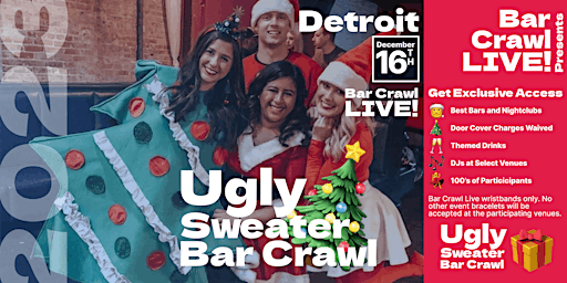 Primaire afbeelding van Official Detroit Ugly Sweater BarCrawl By Eventbrite Bar Crawl LIVE