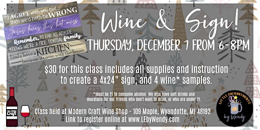 Wine & Sign Thursday, December 7 from 6-8pm primary image