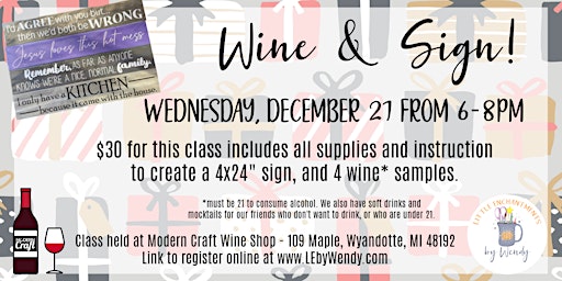 Wine & Sign Wednesday, December 27 from 6-8pm primary image