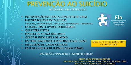 Imagem principal do evento WORKSHOP DE PREVENÇÃO AO SUICÍDIO