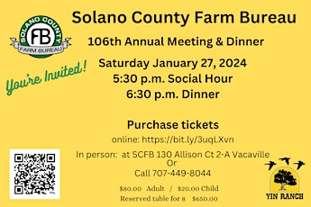 Solano County Farm Bureau 106th Annual Meeting & Dinner at Yin Ranch primary image