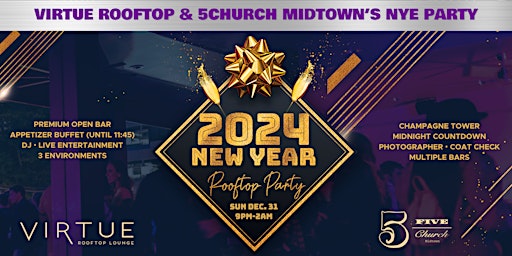 New Years Eve ROOFTOP Party at 5Church Midtown and Virtue Rooftop primary image