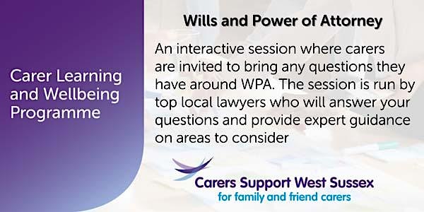 ***CANCELLED***Carer Workshop:  Wills and Power of Attorney - Crawley