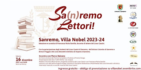 Immagine principale di Sa(n)remo Lettori 16 dicembre Villa Nobel - Marco Balzano 