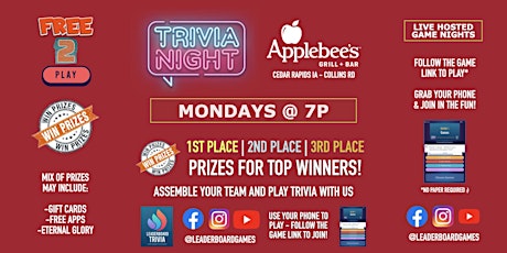 Trivia Night | Applebee's Grill + Bar - Collins Rd Cedar Rapids IA - MON 7p