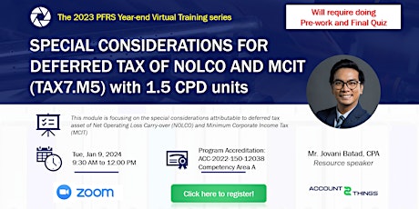Special considerations for deferred tax of NOLCO and MCIT (1.5 CPD units) primary image