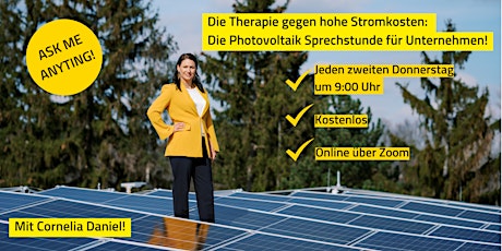 Imagem principal de Photovoltaik Sprechstunde für Unternehmen - mit Cornelia Daniel