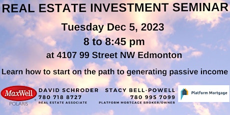 Primaire afbeelding van Real Estate Investment Seminar Dec 5, 2023