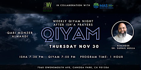 Imagem principal do evento ISWV: Weekly Thursday Night Qiyam