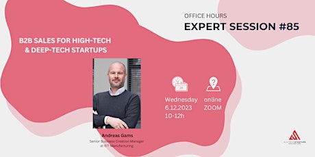 Virtual Expert Session #85: B2B Sales for high-tech & deep-tech startups primary image