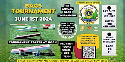 Image principale de Toss Like a Boss at Okauchee Lions Days BAGS TOURNAMENT