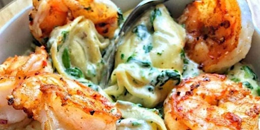 Cuisine of Different Cultures-Creamed Spinach Tortellini with Shrimp primary image
