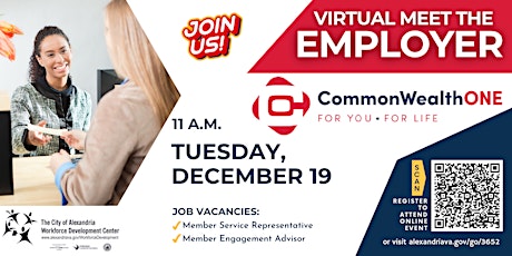 CommonWealth One Federal  Credit Union  Virtual Hiring Event primary image