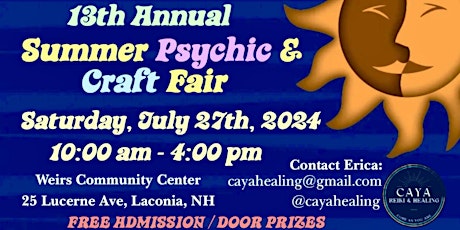13th Annual Summer Psychic & Craft Fair-NOT sold out! FREE event!