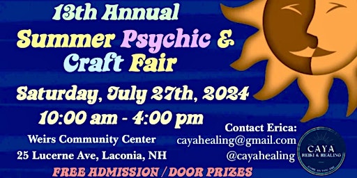 Primaire afbeelding van 13th Annual Summer Psychic & Craft Fair-NOT sold out! FREE event!