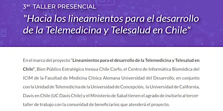 Imagen principal de 3er Taller Lineamientos para el desarrollo Telemedicina y Telesalud en Chile
