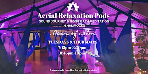 Image principale de Aerial Relaxation Pods - Sound Journey Gong Bath Meditation in Hammocks