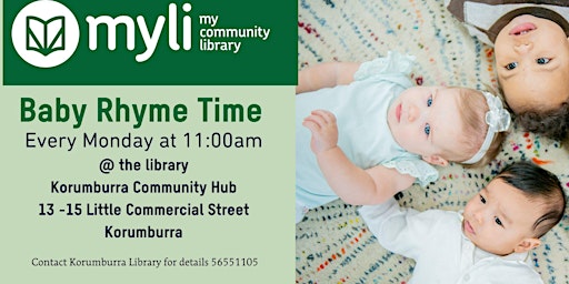 Imagem principal do evento Baby Rhyme Time at the Library. 11am at the Korumburra Community Hub.
