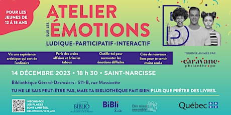 Atelier sur les émotions - 14 déc. 18 h  30 - Saint-Narcisse primary image