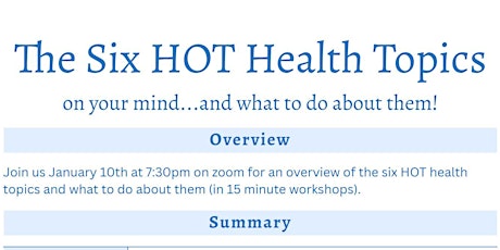 Hauptbild für The Six HOT Health Topics on Your Mind