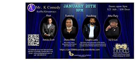 Primaire afbeelding van Mr. K Comedy's HOT New year Comedy showcase Jan 20th W/ a fire After Party